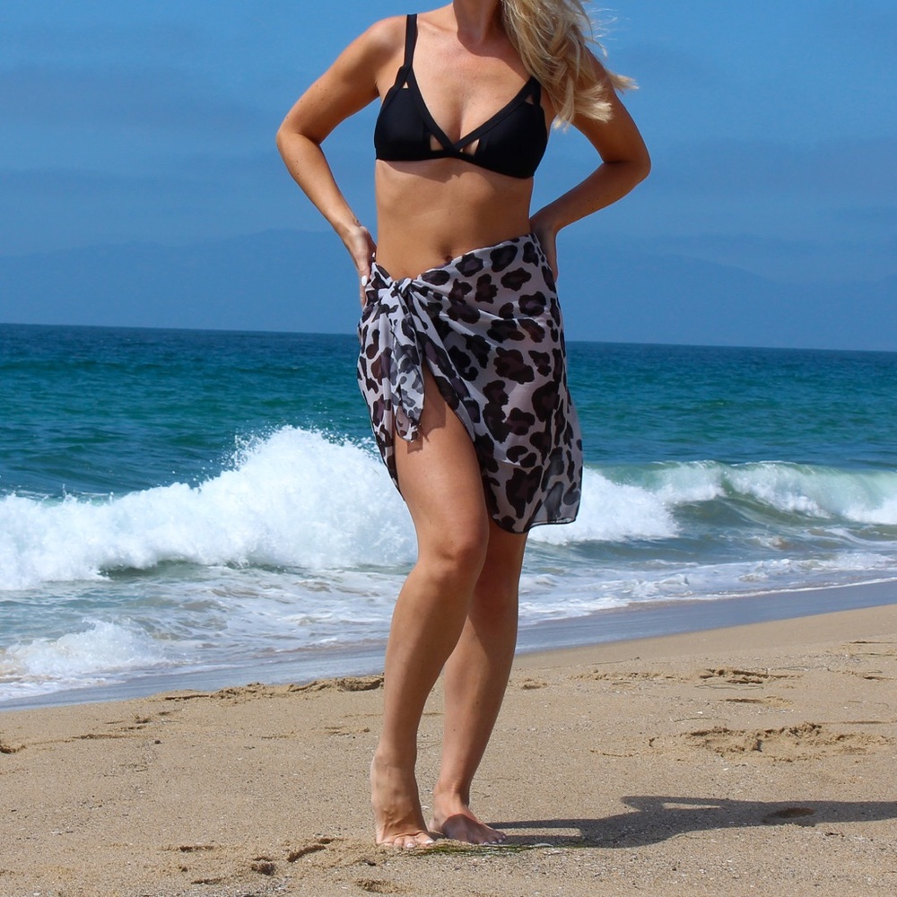 Grey Leopard Short Sarong Swim Cover-Up